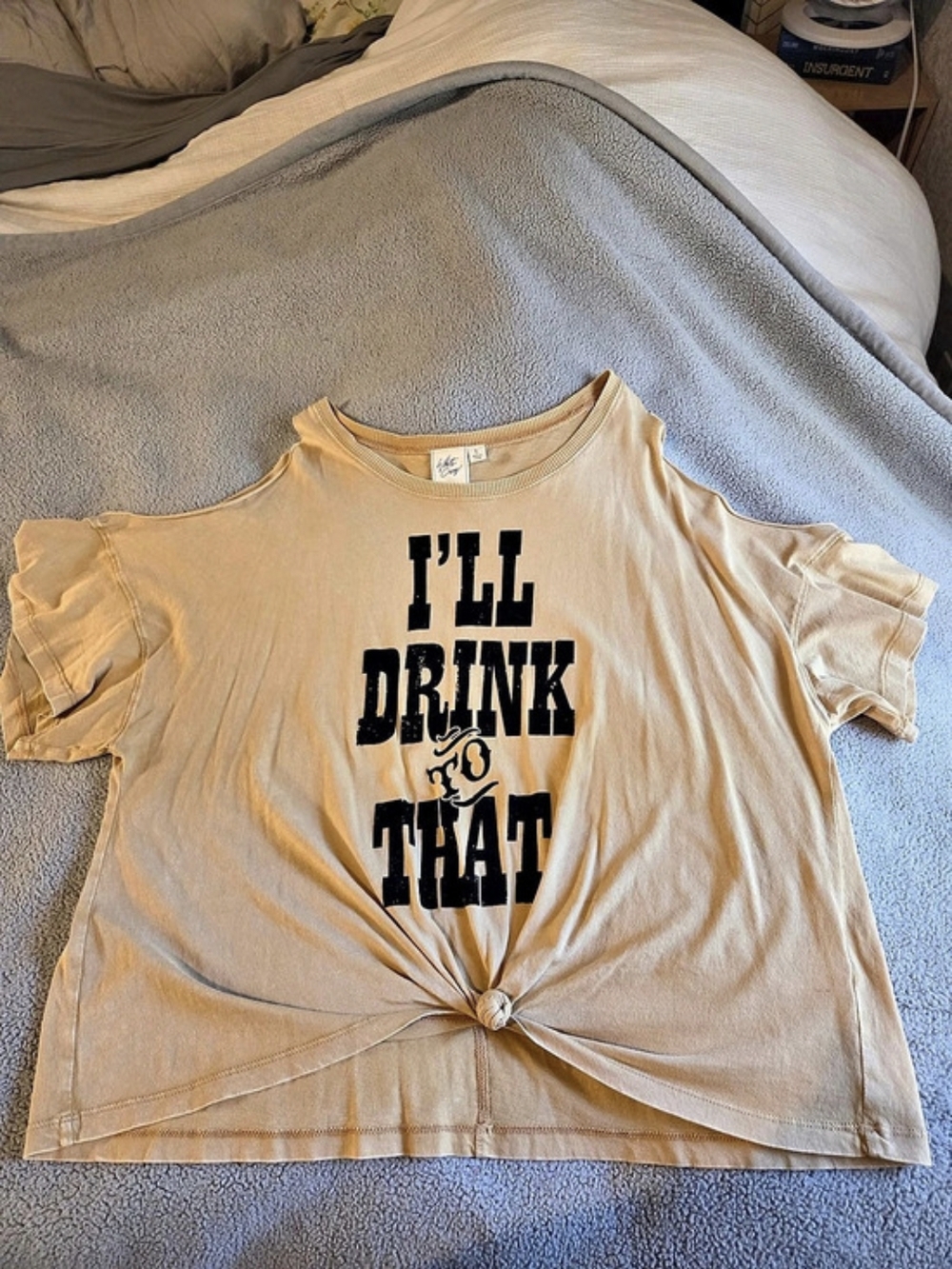 White Crow I'll Drink To That Graphic Short Sleeve Cold Shoulder Top Graphic